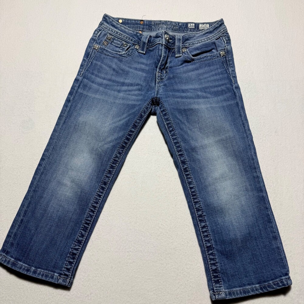Miss Me JK703P Cuffed Capri Jeans Size 16 Light Blue Denim